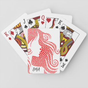 Moderne weibliche Silhouette im Herzen Mit Monogra Spielkarten