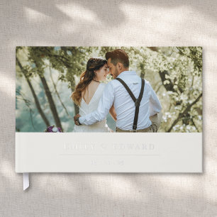 Moderne weiche Beige und Silber Hochzeitsfoto Gästebuch