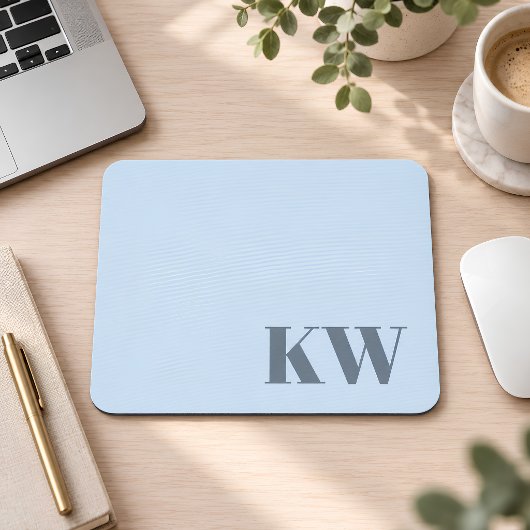 Moderne weiche blaue Monogramm-Initialen personali Mousepad