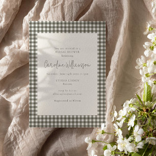 Moderne weiche graue Gingham-Karo-Hochzeitsdusche Einladung