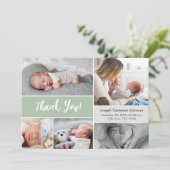 Moderne weiche grüne Foto Collage Baby Birth Dankeskarte (Stehend Vorderseite)