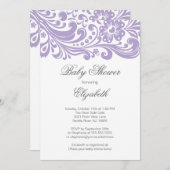 Moderne weiche lila Blumenstrudel-Baby-Dusche Einladung (Vorne/Hinten)