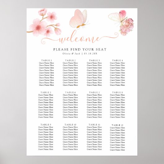 Moderne, weiche rosa Blüten und Schmetterlinge Som Poster (Vorne)