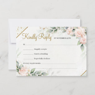Moderne, weiche, rosa, florale Boho Greenery Gold RSVP Karte