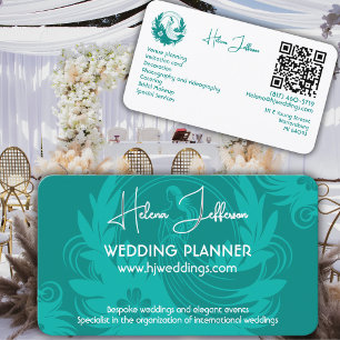 Moderne weiche Teal-Motiv-Logo-Hochzeitsplanerin Visitenkarte