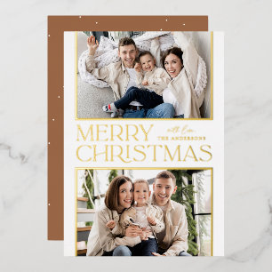 Moderne Weihnachten 2 Foto Gold Folien Feiertagskarte