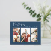 Moderne Weihnachten | Blaues Skript mit fünf Fotos (Stehend Vorderseite)