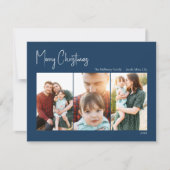Moderne Weihnachten | Blue Drei-Foto-Ferienkarte (Vorderseite)