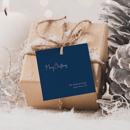 Moderne Weihnachten | Blue Square Family Gift Tag Geschenkanhänger