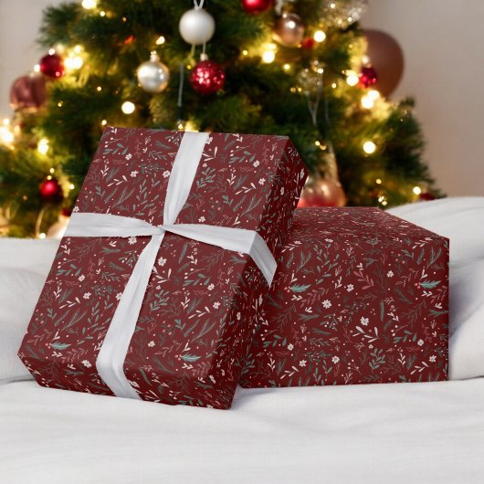 Moderne Weihnachten Blumengrün chic Muster Geschenkpapier
