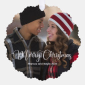 Moderne Weihnachten Elegantes White Script Foto Ge Ornament Karte (Vorderseite)