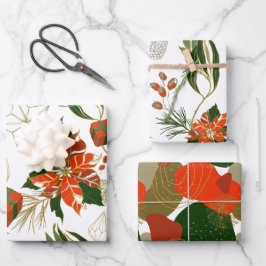 Moderne Weihnachten Florals Grüne Geschenkpapier Set