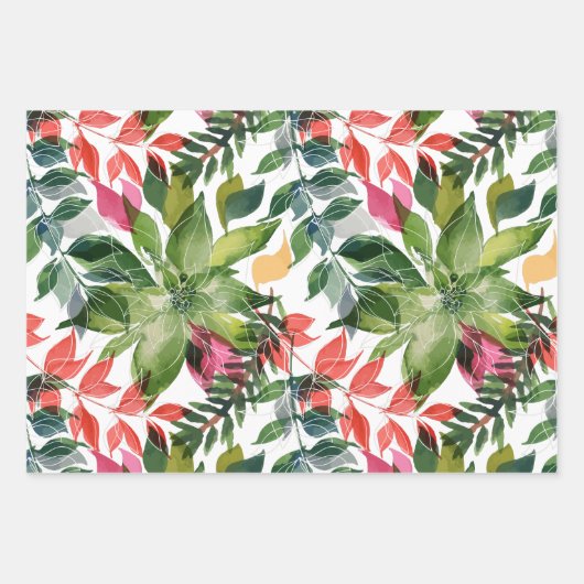 Moderne Weihnachten Florals Grüne Geschenkpapier Set (Vorderseite)