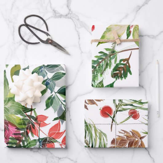 Moderne Weihnachten Florals Grüne Geschenkpapier Set (Vorderseite)