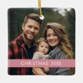 Moderne Weihnachten - Foto Jahr und rosa Streifen Keramikornament (Vorderseite)