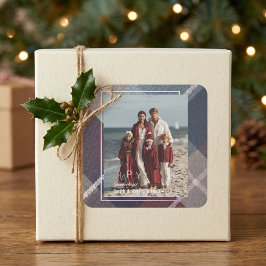 Moderne Weihnachten Frohe Feiertage Familienfoto Quadratischer Aufkleber