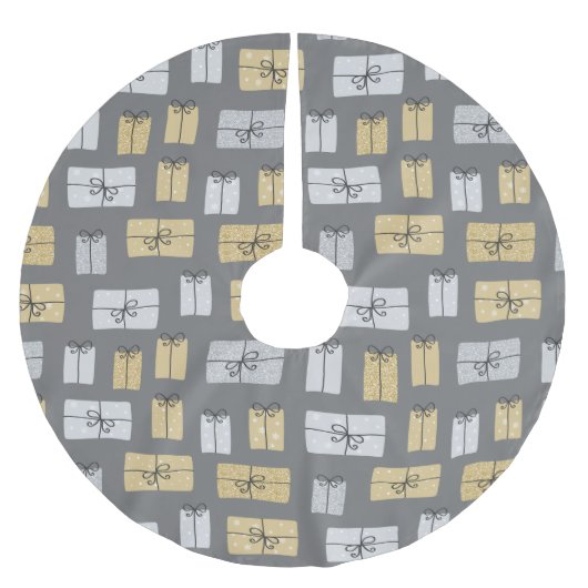 Moderne Weihnachten Gegenwart Doodles Polyester Weihnachtsbaumdecke (Vorderseite)