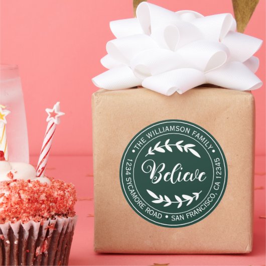 Moderne Weihnachten glauben Rücksendeadresse Grün Runder Aufkleber (Party)