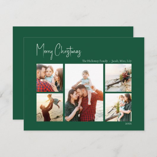 Moderne Weihnachten | Green 5-Foto-Ferienkarte (Vorne/Hinten)