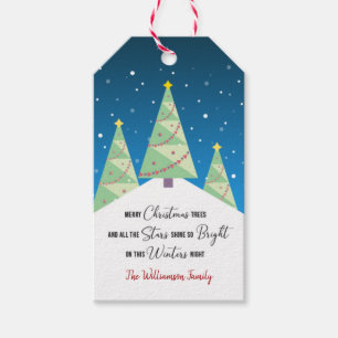 Moderne Weihnachten Haiku-Bäume auf schneebedeckt Geschenkanhänger