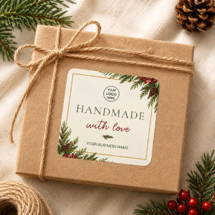Moderne Weihnachten Handgemacht mit Liebe Geschäft Quadratischer Aufkleber
