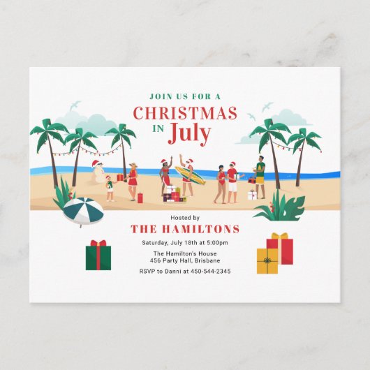 Moderne Weihnachten im Juli Party Postkarte (Vorderseite)