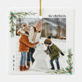 Moderne Weihnachten im Schnee Foto Mistletoe Keramikornament (Rückseite)