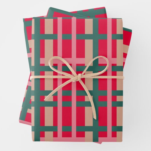 Moderne Weihnachten Karierte, helle Rote Grüne Lin Geschenkpapier Set (Beispiel)