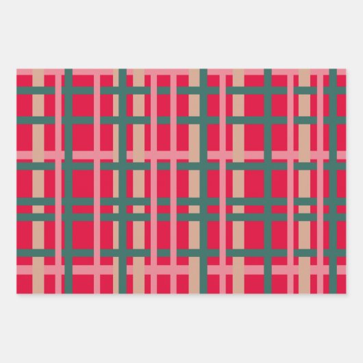 Moderne Weihnachten Karierte, helle Rote Grüne Lin Geschenkpapier Set (Vorderseite)