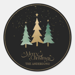 Moderne Weihnachten Minimalistische Pine Trees Bla Runder Aufkleber