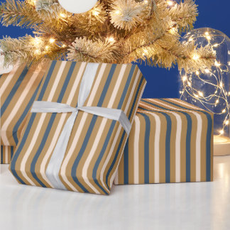 Moderne Weihnachten mit Blau Gold Weiß Streifen Geschenkpapier
