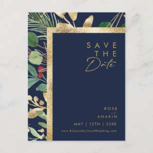 Moderne Weihnachten Navy Save the Date Postcard Einladungspostkarte