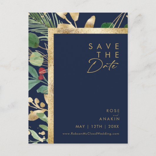Moderne Weihnachten | Navy Save the Date Postcard Einladungspostkarte (Vorderseite)