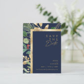 Moderne Weihnachten | Navy Save the Date Postcard Einladungspostkarte (Stehend Vorderseite)