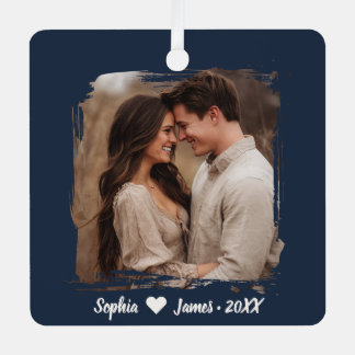 Moderne Weihnachten | Personalisiertes Couple Foto Ornament Aus Metall