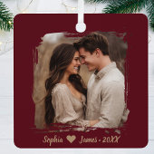 Moderne Weihnachten | Personalisiertes Couple Foto Ornament Aus Metall