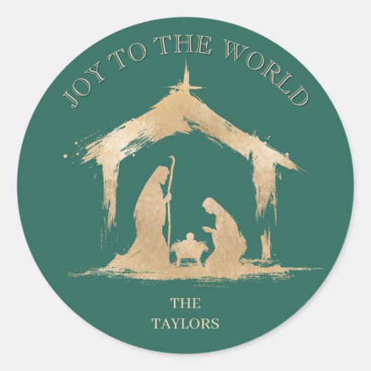 Moderne Weihnachten Religiöse Krippe Mary & Joseph Runder Aufkleber (Vorderseite)