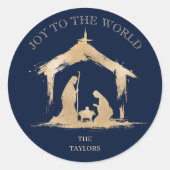 Moderne Weihnachten Religiöse Krippe Mary & Joseph Runder Aufkleber (Vorderseite)