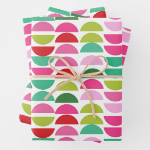 Moderne Weihnachten Rot Grün Pink Geometrisch Nied Geschenkpapier Set
