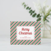 Moderne Weihnachten rot und grün gestreift Postkarte (Stehend Vorderseite)