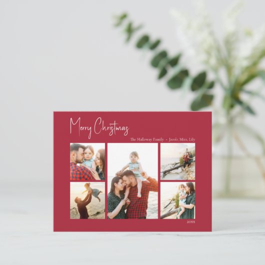 Moderne Weihnachten | Rotes Skript Fünf-Foto (Stehend Vorderseite)