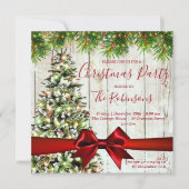 MODERNE Weihnachten Rustikaler Baum, Lichter & Red Einladung (Vorderseite)