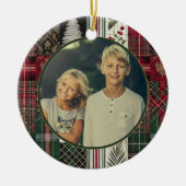 Moderne Weihnachten Rustikales Kariertes Foto Keramik Ornament (Vorne)