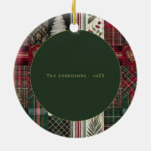 Moderne Weihnachten Rustikales Kariertes Foto Keramik Ornament (Hinten)