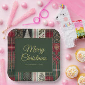 Moderne Weihnachten Rustikales Kariertes Muster Pappteller (Party)