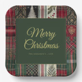 Moderne Weihnachten Rustikales Kariertes Muster Pappteller (Vorderseite)