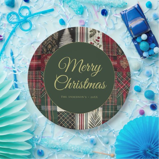 Moderne Weihnachten Rustikales Kariertes Muster Pappteller (Party)