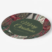 Moderne Weihnachten Rustikales Kariertes Muster Pappteller (Schrägansicht)