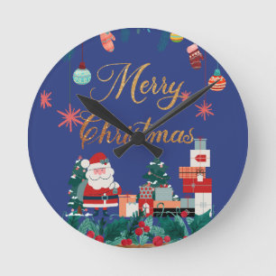 Moderne Weihnachten - Santa Claus & Geschenk Urlau Runde Wanduhr