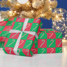 Moderne Weihnachten überprüft Red Green Candy Cane Geschenkpapier
